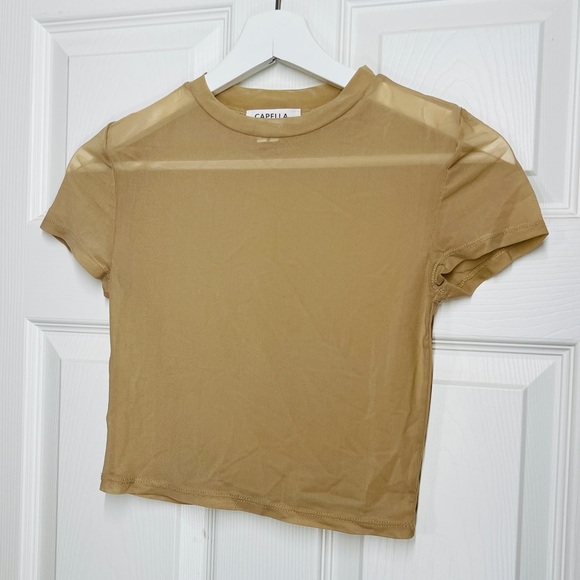 CAPELLA Tops - NTW Cream Tan Mesh Crop Top